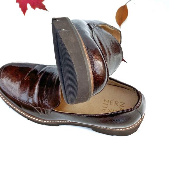 Naturalizer Cabaret Burgundy Patent Loafers | Block Heel Lug Sole Preppy Staple - Picture 10 of 16